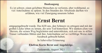 Traueranzeige von Ernst Bernt von Ostthüringer Zeitung