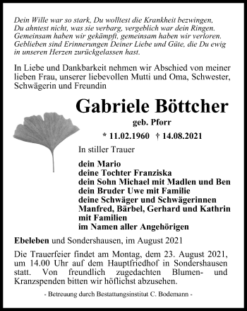 Traueranzeige von Gabriele Böttcher