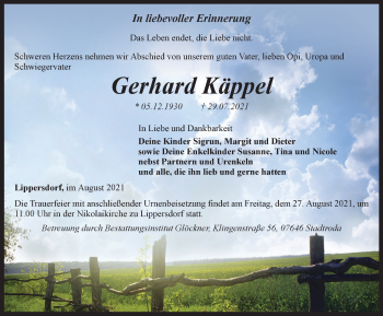 Traueranzeige von Gerhard Käppel von Ostthüringer Zeitung