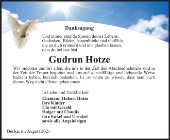 Traueranzeige von Gudrun Hotze