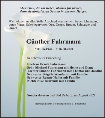 Traueranzeige von Günther Fuhrmann