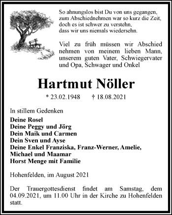 Traueranzeige von Hartmut Nöller