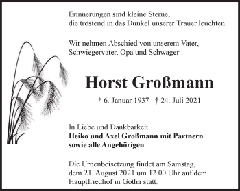 Traueranzeige von Horst Großmann
