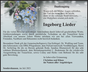 Traueranzeige von Ingeborg Lieder