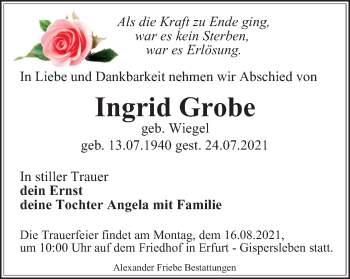 Traueranzeige von Ingrid Grobe