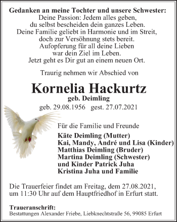 Traueranzeige von Kornelia Hackurtz