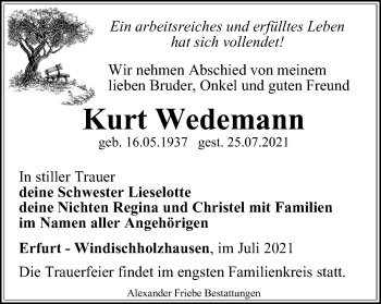 Traueranzeige von Kurt Wedemann