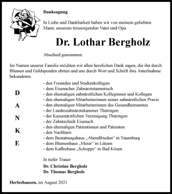 Traueranzeige von Lothar Bergholz von Thüringer Allgemeine, Thüringische Landeszeitung