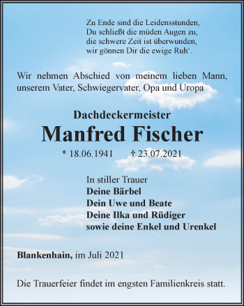 Traueranzeige von Manfred Fischer