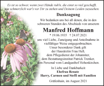 Traueranzeige von Manfred Hoffmann von Thüringer Allgemeine, Thüringische Landeszeitung