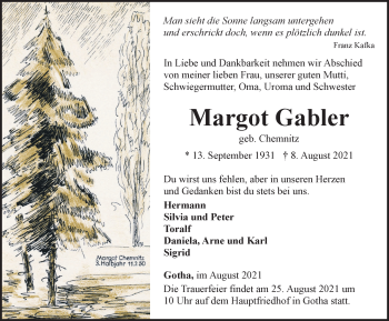 Traueranzeige von Margot Gabler
