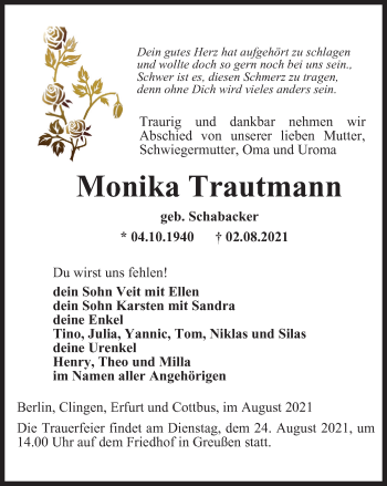 Traueranzeige von Monika Trautmann