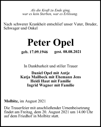 Traueranzeige von Peter Opel