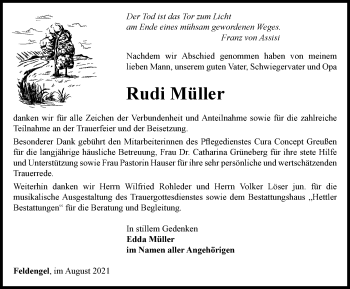 Traueranzeige von Rudi Müller von Thüringer Allgemeine