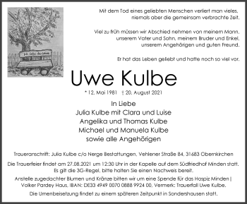 Traueranzeige von Uwe Kulbe