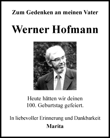 Traueranzeige von Werner Hofmann von Ostthüringer Zeitung