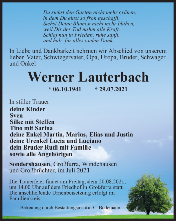 Traueranzeige von Werner Lauterbach