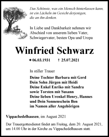 Traueranzeige von Winfried Schwarz von Thüringer Allgemeine, Thüringische Landeszeitung