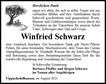 Traueranzeige von Winfried Schwarz von Thüringer Allgemeine, Thüringische Landeszeitung