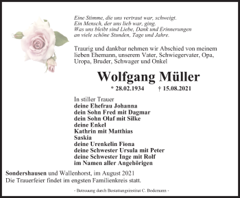 Traueranzeige von Wolfgang Müller