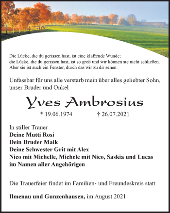 Traueranzeige von Yves Ambrosius von Thüringer Allgemeine