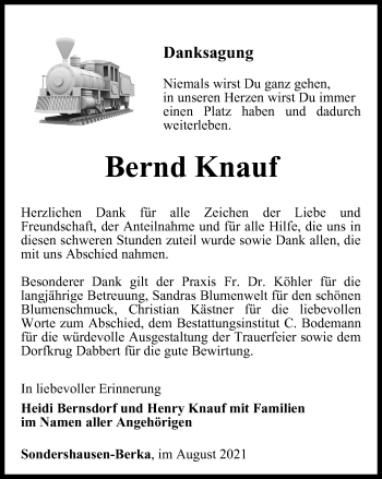 Traueranzeige von Bernd Knauf