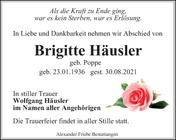 Traueranzeige von Brigitte Häusler