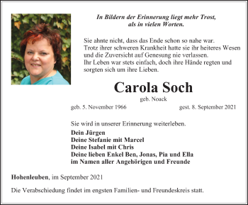 Traueranzeige von Carola Soch von Ostthüringer Zeitung