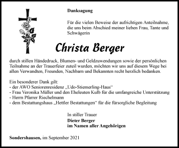 Traueranzeige von Christa Berger von Thüringer Allgemeine