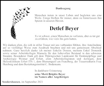 Traueranzeige von Detlef Beyer