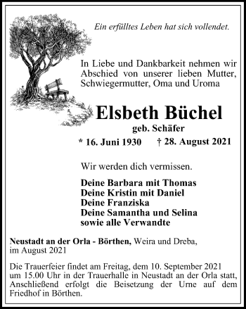 Traueranzeige von Elsbeth Büchel