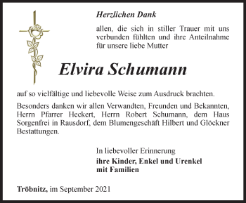 Traueranzeige von Elvira Schumann von Ostthüringer Zeitung