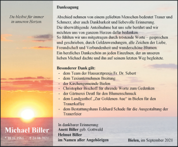 Traueranzeige von Michael Biller von Thüringer Allgemeine, Thüringische Landeszeitung