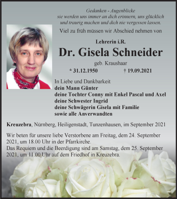 Traueranzeige von Gisela Schneider von Thüringer Allgemeine