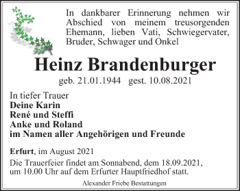 Traueranzeige von Heinz Brandenburger