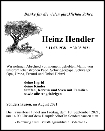 Traueranzeige von Heinz Hendler