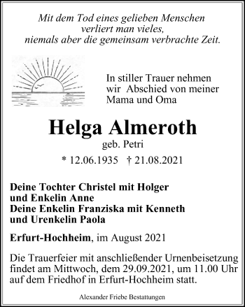 Traueranzeige von Helga Almeroth