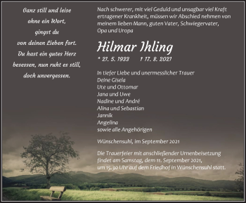 Traueranzeige von Hilmar Ihling von Thüringer Allgemeine, Thüringische Landeszeitung