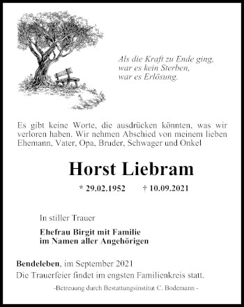 Traueranzeige von Horst Liebram