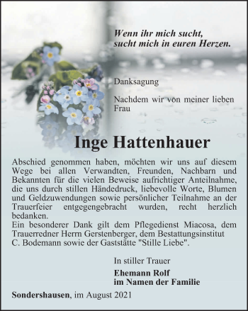 Traueranzeige von Inge Hattenhauer