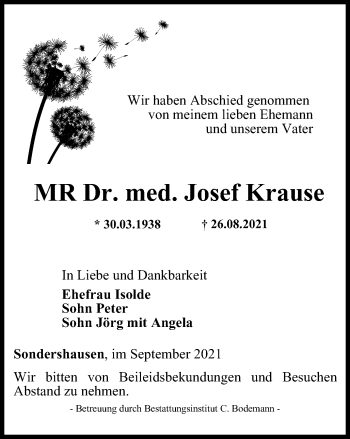 Traueranzeige von Josef Krause