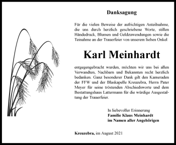 Traueranzeige von Karl Meinhardt von Thüringer Allgemeine