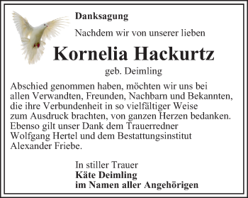 Traueranzeige von Kornelia Hackurtz