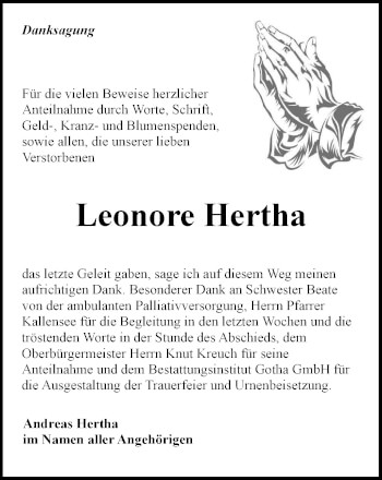Traueranzeige von Leonore Hertha