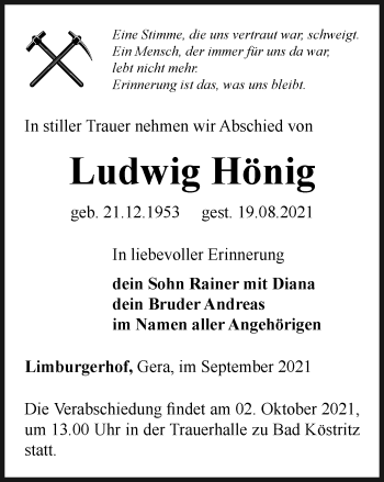 Traueranzeige von Ludwig Hönig