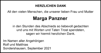 Traueranzeige von Marga Panzner