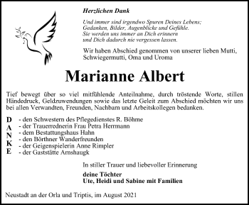 Traueranzeige von Marianne Albert