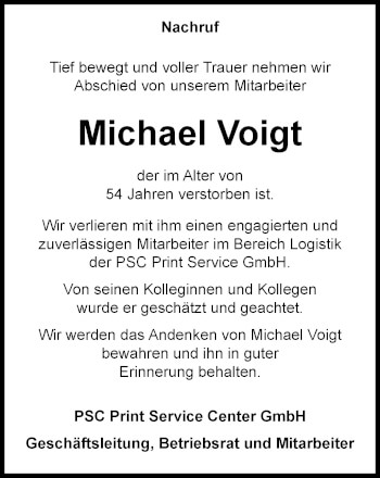 Traueranzeige von Michael Voigt