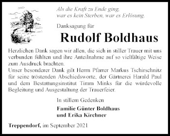 Traueranzeige von Rudolf Boldhaus