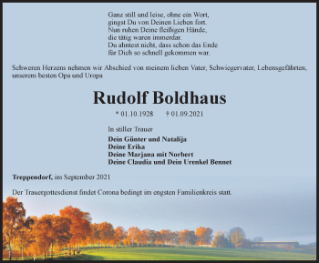 Traueranzeige von Rudolf Boldhaus